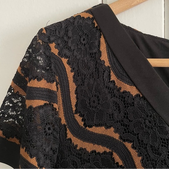 JUST IN Black & Brown Lace A-Line Midi Dress V-Neck - Picture 3 of 7